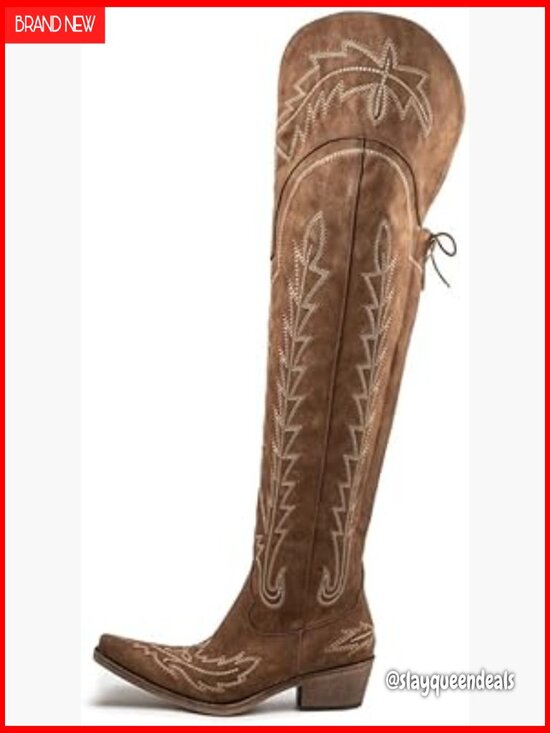 Shoes - Thigh High Cowboy Boots Wide Calf Western Embroidered Over Knee
